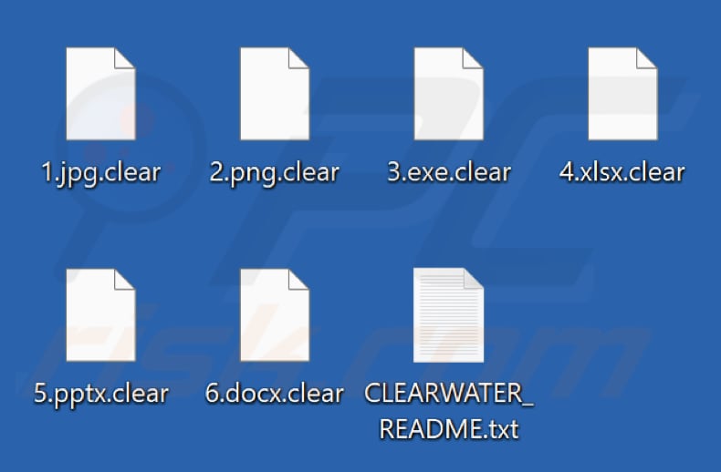 Mit ClearWater Ransomware verschlüsselte Dateien (Erweiterung .clear)