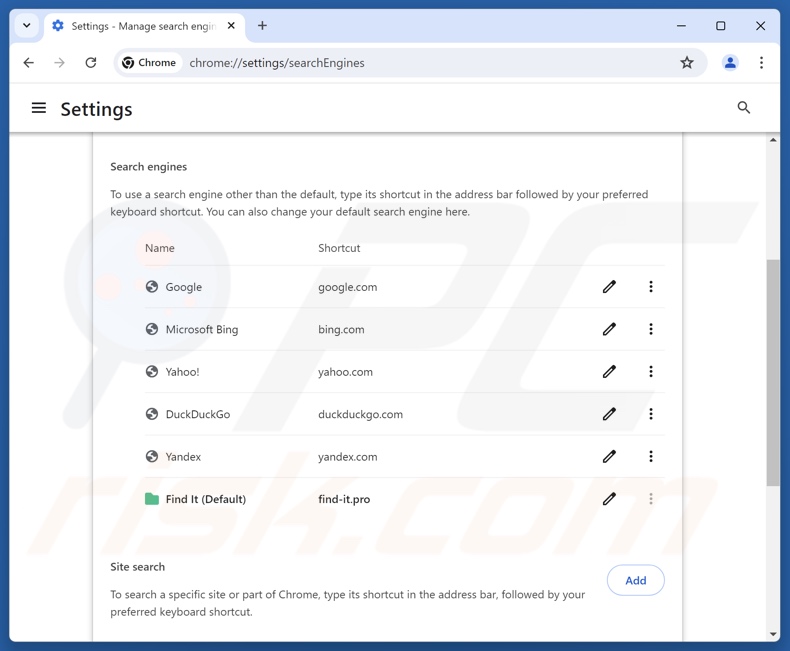 Entfernung von find-it.pro aus der Google Chrome-Standardsuchmaschine