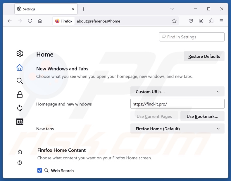 Entfernung von find-it.pro aus der Mozilla Firefox-Startseite