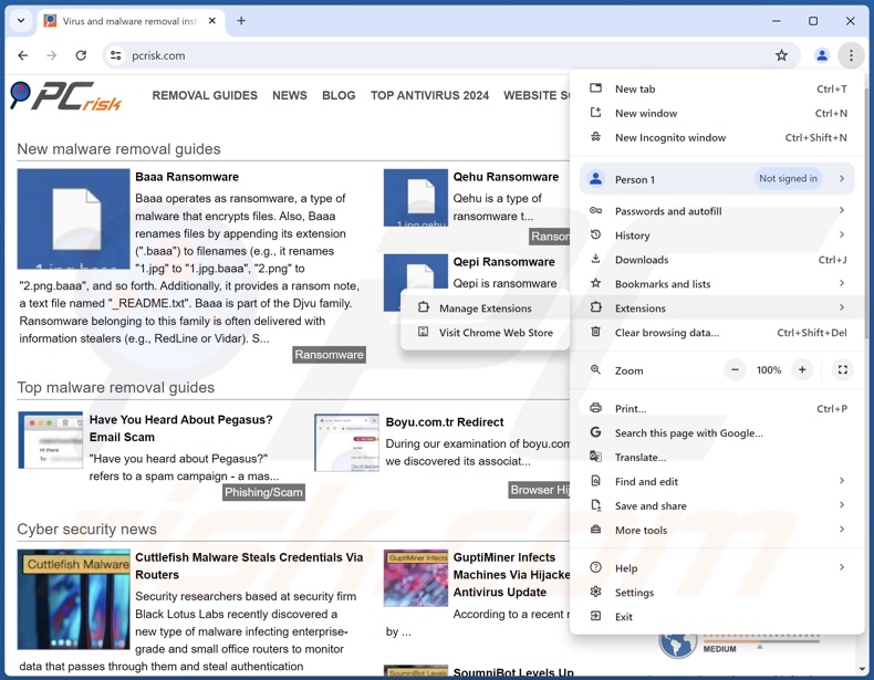 Entfernung betrügerischer Erweiterungen aus Google Chrome Schritt 1
