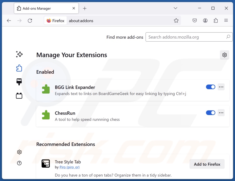 Entfernung betrügerischer Erweiterungen aus Mozilla Firefox Schritt 2