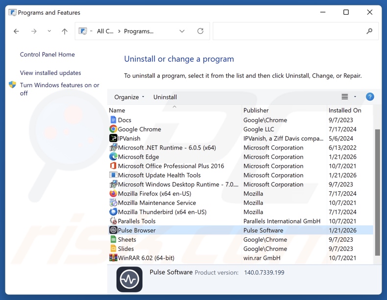 Pulse Deinstallation über die Systemsteuerung