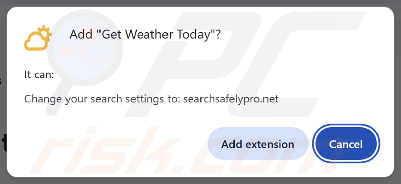 Browser Hijacker Get Weather Today fordert Berechtigungen an