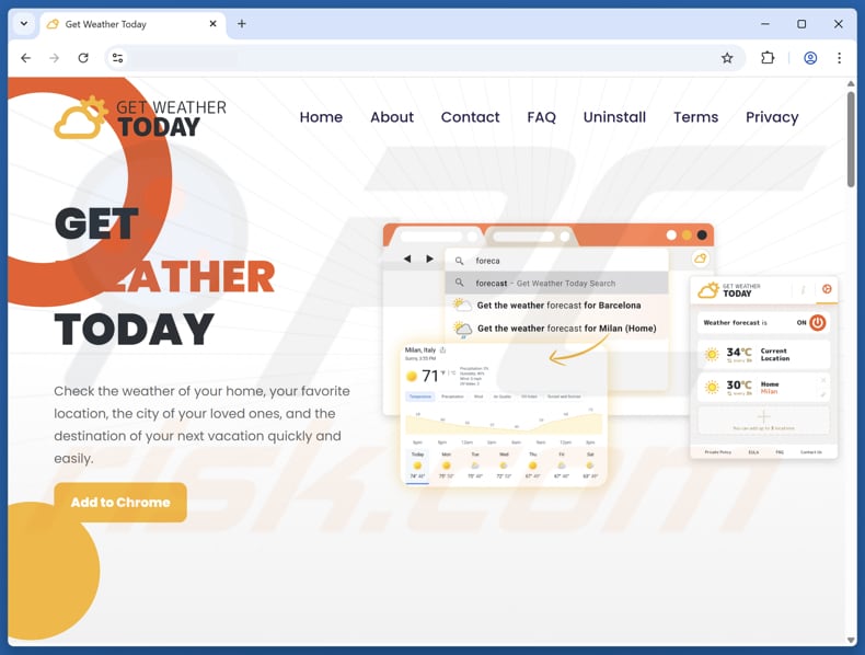 Website zur Werbung für Get Weather Today browser hijacker