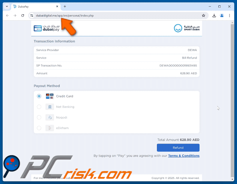 Dubai Pay - Refund Claim E-Mail Betrug Erscheinungsbild