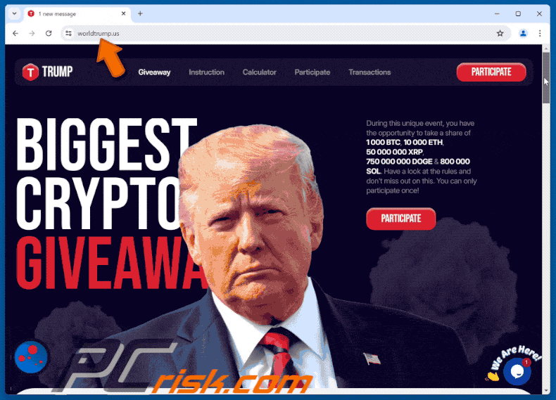 Auftreten des Trump Crypto Giveaway Betrug