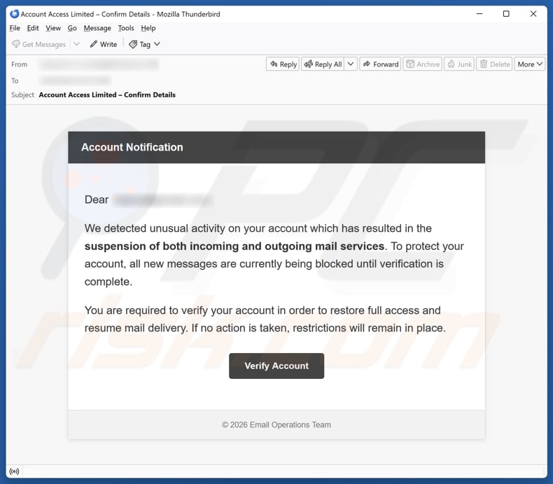 Unusual Activity On Your Account E-Mail Spam kampagne