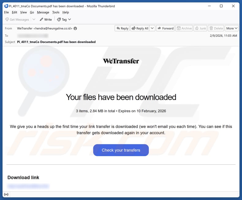 WeTransfer - Your Files Have Been Downloaded E-Mail Spam Kampagne