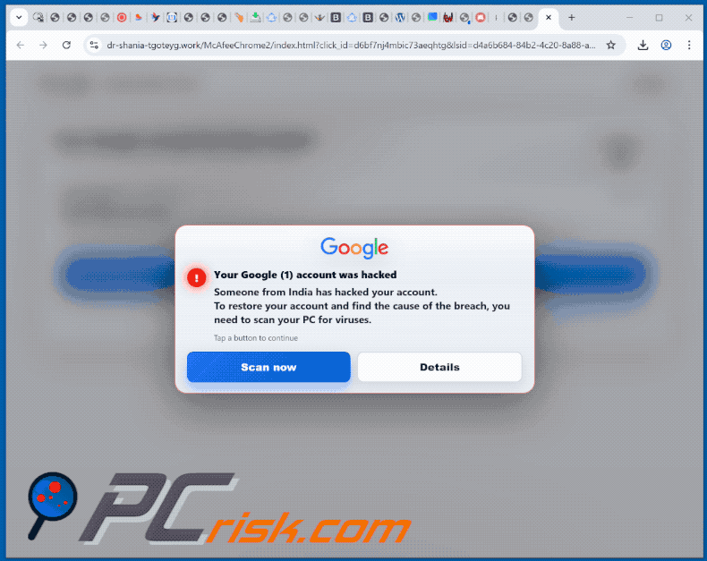 Erscheinungsbild von Your Google Account Was Hacked Betrug