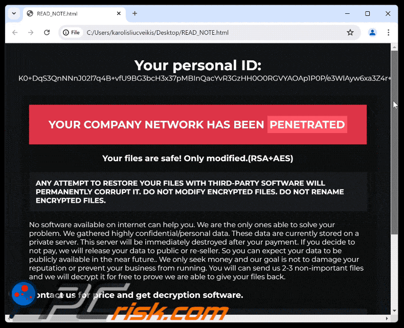 Bear ransomware Lösegeldforderung (READ_NOTE.html)