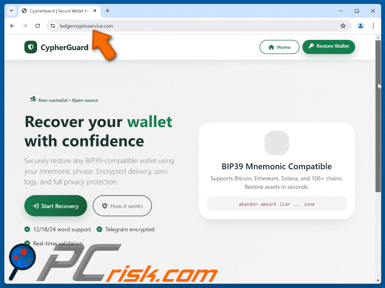 Auftreten des Betrugs mit dem gefälschten CypherGuard Cryptowallet Recovery Tool
