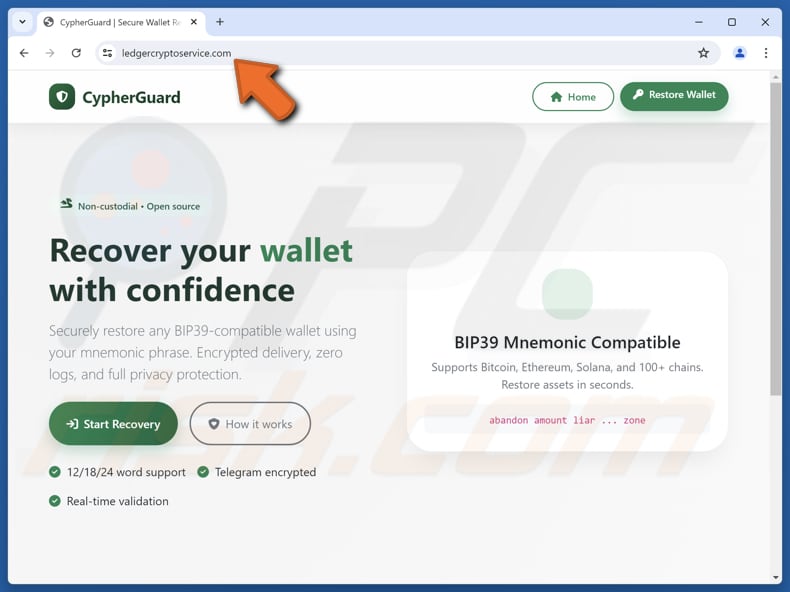 Fälschung CypherGuard Cryptowallet Recovery Tool Betrug