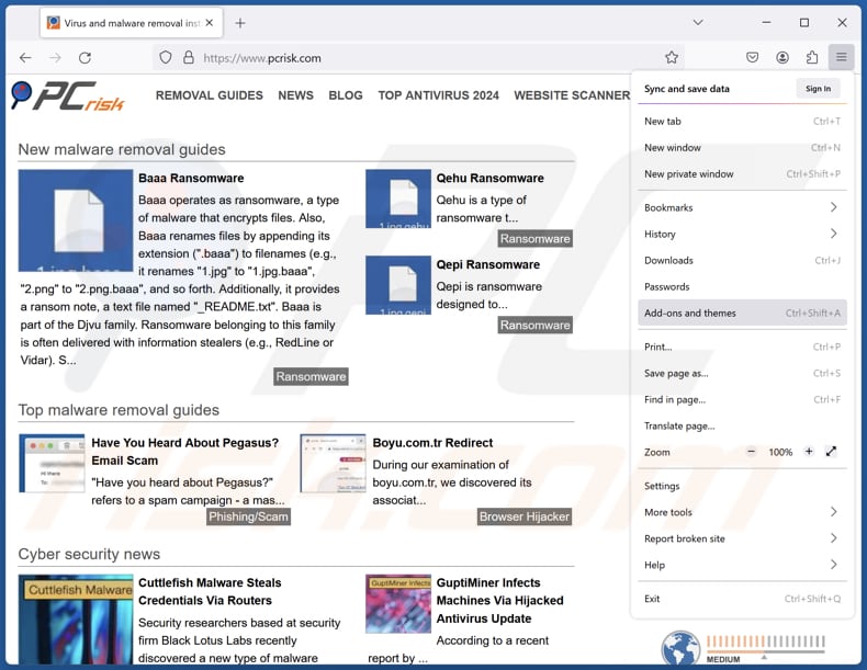Entfernung der gefälschten Google Docs Offline-Erweiterung aus Mozilla Firefox Schritt 1