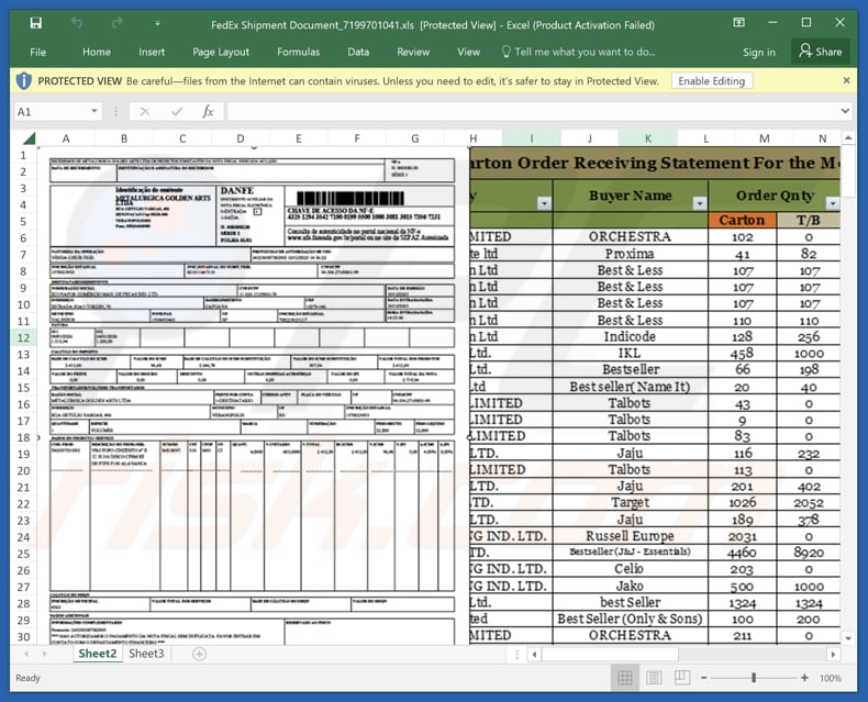 FedEx - Shipment Has Arrived In Our Airport Email Betrug bösartiger Excel-Anhang