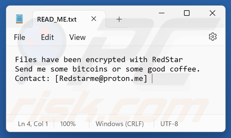 RedStar ransomware Textdatei