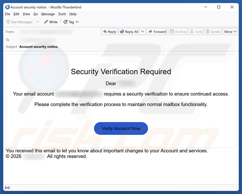 Security Verification Required email spam Kampagne