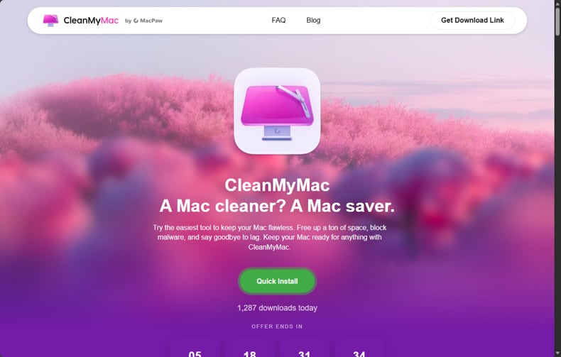 SHub Stealer gefälschte CleanMyMac Website cleanmymacos.org (Quelle: malwarebytes.com)