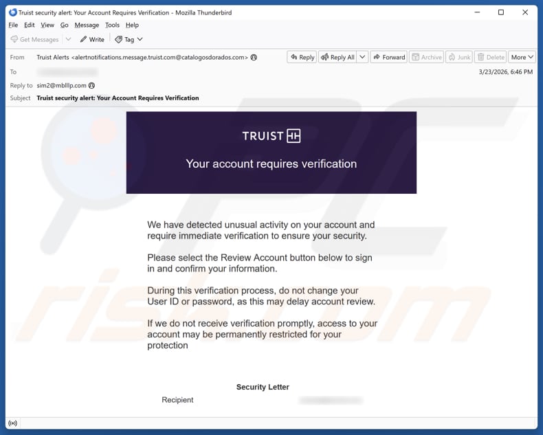 Truist - Account Requires Verification email spam Kampagne