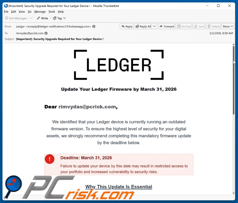 Update Your Ledger Firmware Email Betrug Aussehen