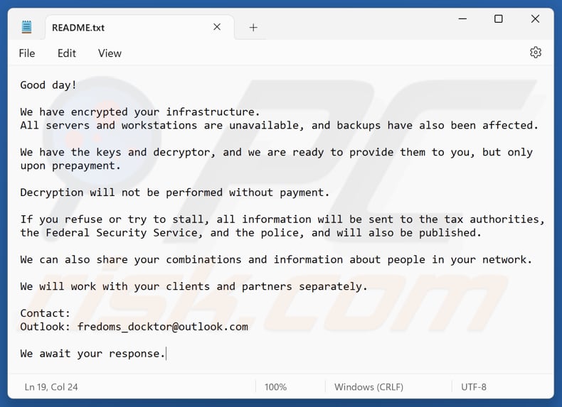 Uragan ransomware Textdatei (README.txt)