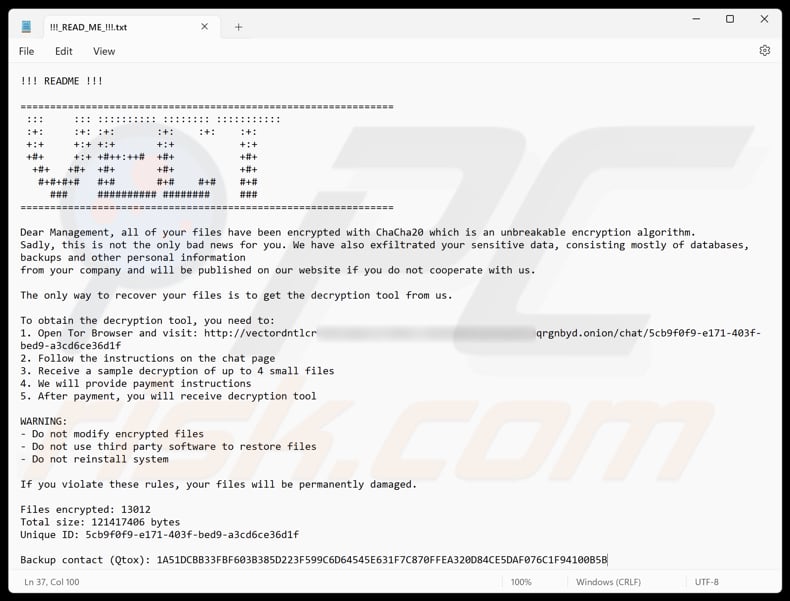 Vect Ransomware Textdatei (!!!_READ_ME_!!!.txt)