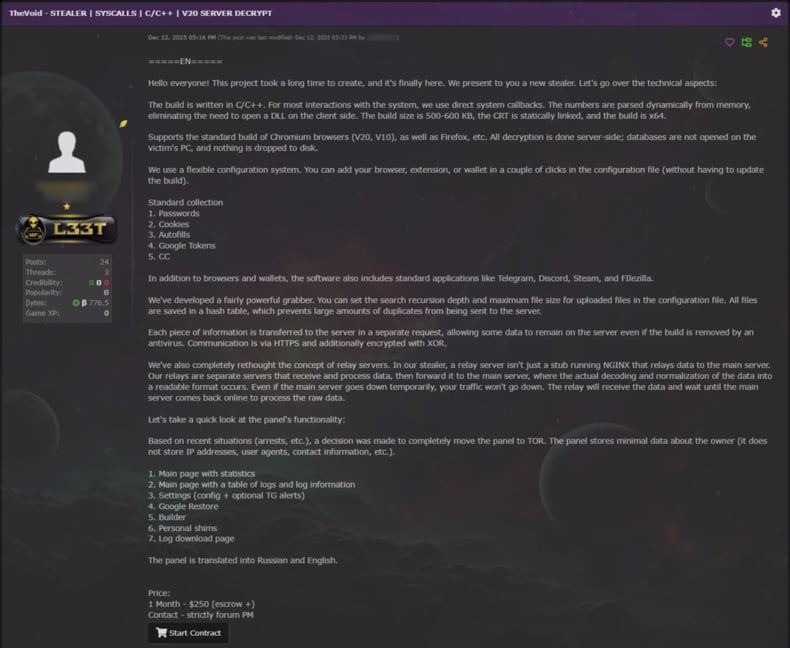 VoidStealer malware Hackerforum