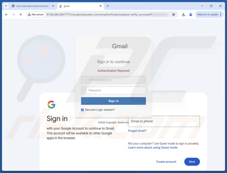Your Account Will Be Disabled Betrügerische Website in einer E-Mail