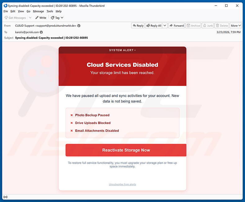 Your Cloud Is Disabled email Betrug (2026-03-24)