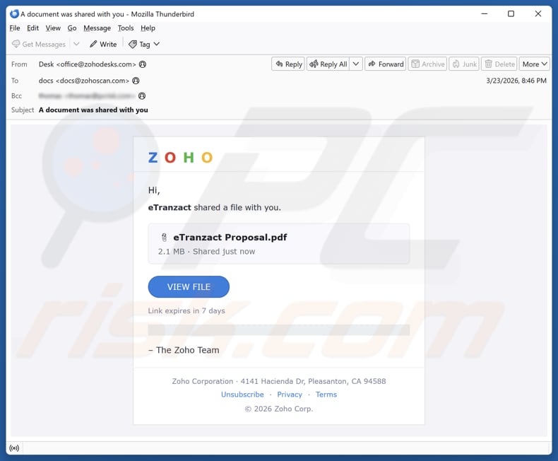 Zoho - File Shared With You email spam Kampagne