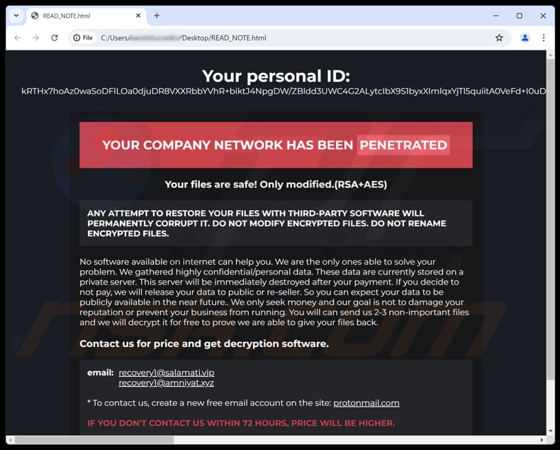 Zollo ransomware Lösegeldforderung (READ_NOTE.html)