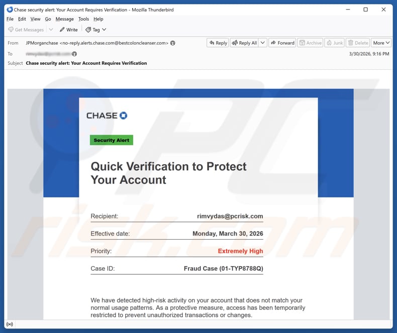 Chase - Verification To Protect Your Account E-Mail-Betrug-Kampagne