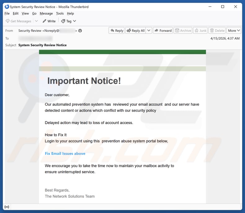 Content Or Actions Conflict With Our Security Policy E-Mail-Spam-Kampagne
