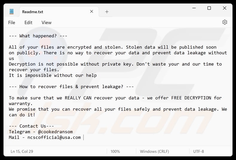 Cooked Ransomware Textdatei (Readme.txt)