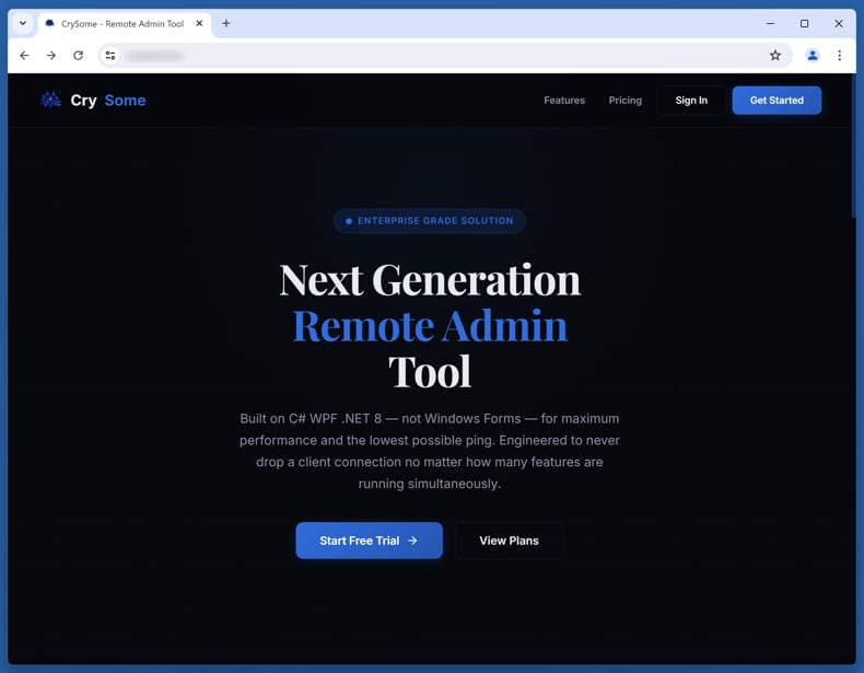 CrySome RAT Werbeseite