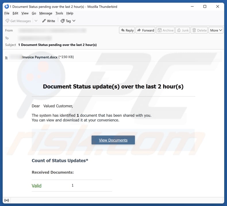 Document Status Update E-Mail-Spam-Kampagne