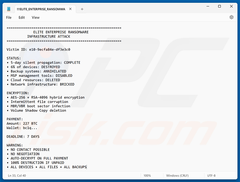 Elite Enterprise Ransomware Text-Lösegeldforderung (!!!ELITE_ENTERPRISE_RANSOMWARE!!!.txt)