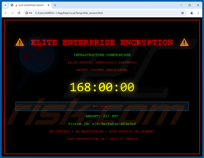 Elite Enterprise Ransomware HTML-Lösegeldforderung (elite_ransom.html)