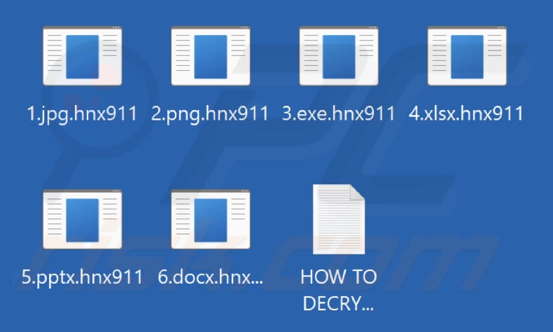 Von Hnx911 Ransomware verschlüsselte Dateien (Erweiterung .hnx911)