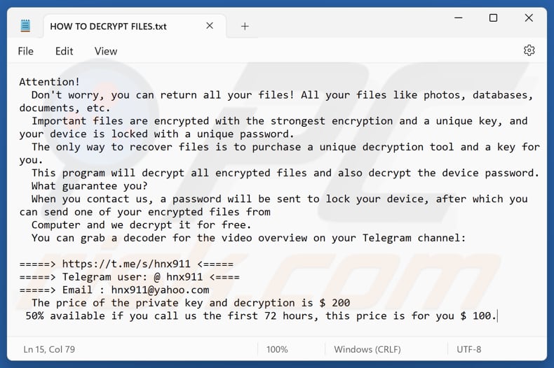 Hnx911 Ransomware Textdatei (HOW TO DECRYPT FILES.txt)