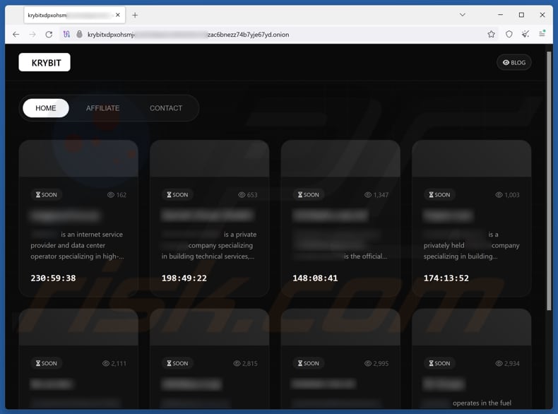 KRYBIT Ransomware Datenleck-Seite