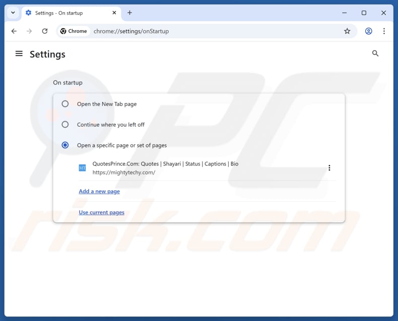 Entfernung von mightytechy.com aus der Google Chrome Startseite