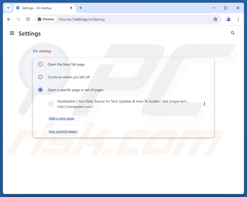 Entfernung von nextgeeker.com aus der Google Chrome Startseite