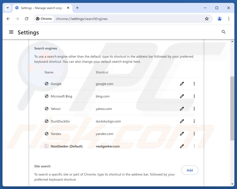 Entfernung von nextgeeker.com aus der Google Chrome Standardsuchmaschine