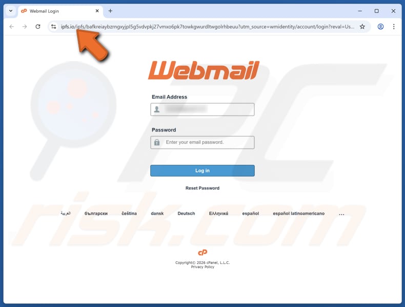 Webmail - Two-Factor Authentication (2FA) E-Mail-Betrug gefälschte Website