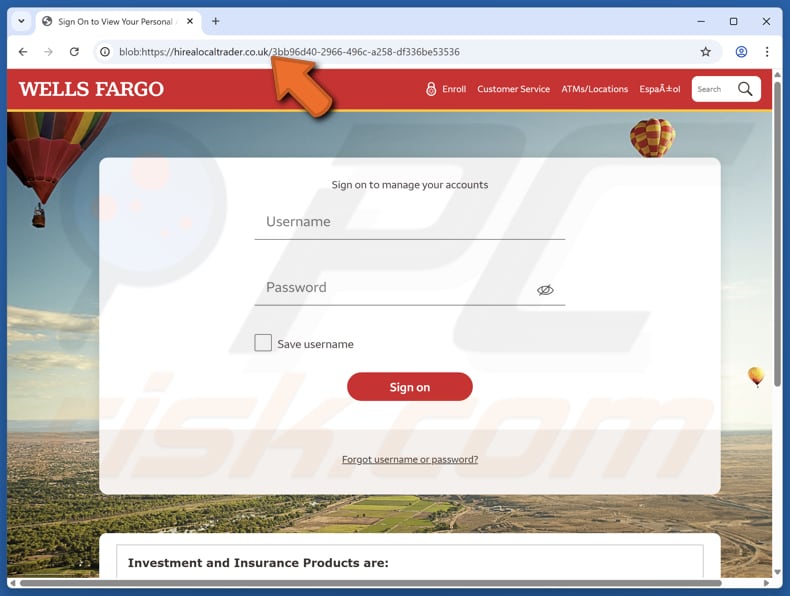 Wells Fargo Credit/Refund E-Mail-Betrug gefälschte Website
