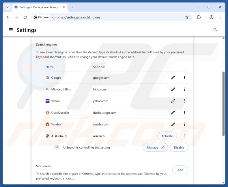 Entfernung von aisearchapp.net aus der Google Chrome Standardsuchmaschine