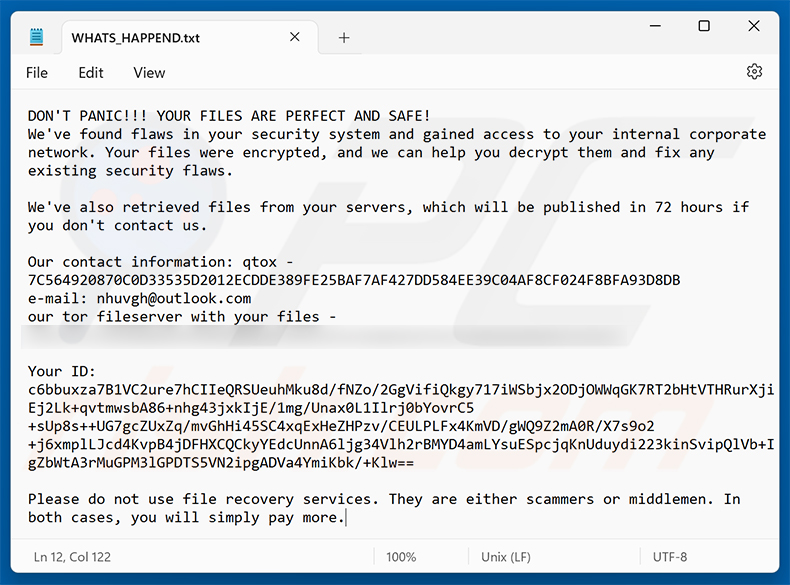 BAVACAI Ransomware Lösegeldforderung (WHATS_HAPPEND.txt)