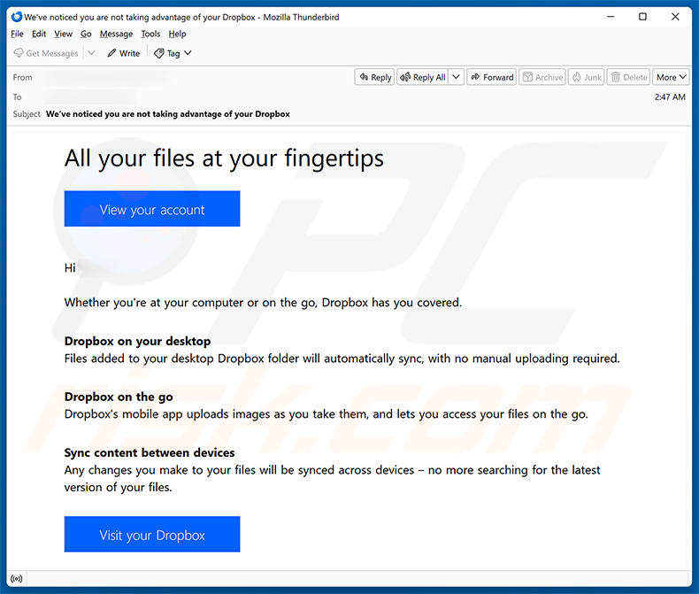 Dropbox Service Usage Reminder E-Mail-Betrug - E-Mail-Spam-Kampagne