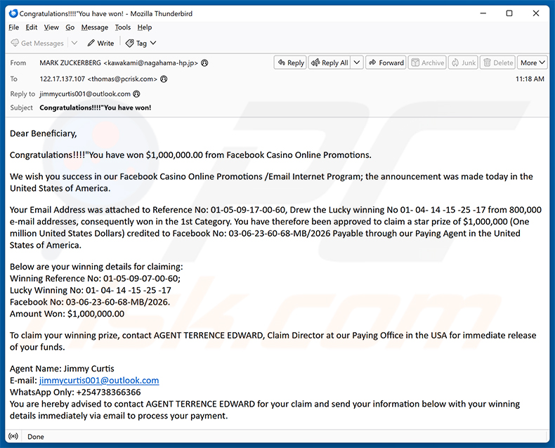 Facebook Casino Online Promotions E-Mail-Spam-Kampagne