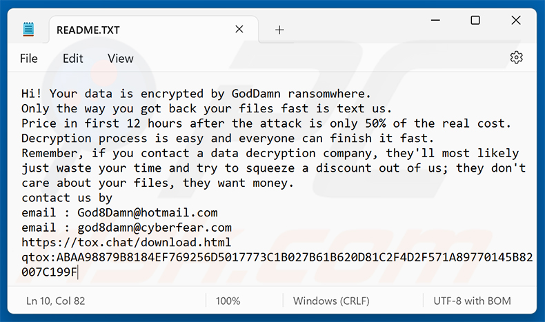 GodDamn Ransomware Lösegeldforderung (README.TXT)